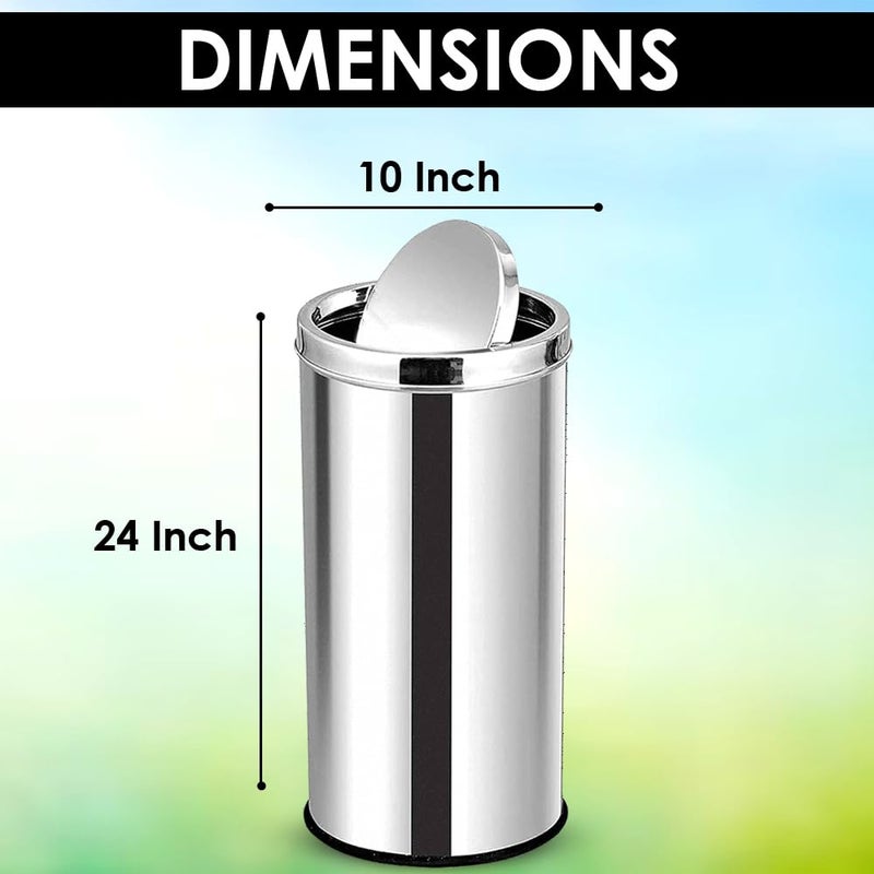 mofna Stainless Steel Swing Type Dustbin Swing Bin Trashcan Garbage Bin For Kitchen Home Office 10x24 Inch Silver - Image 2