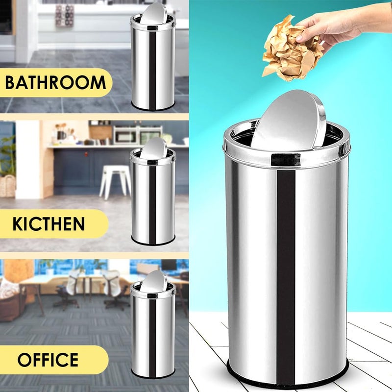mofna Stainless Steel Swing Type Dustbin Swing Bin Trashcan Garbage Bin For Kitchen Home Office 10x24 Inch Silver - Image 4