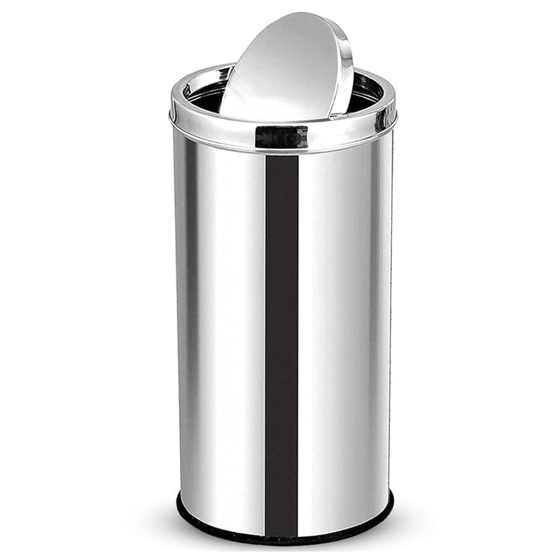 mofna Stainless Steel Swing Type Dustbin Swing Bin Trashcan Garbage Bin For Kitchen Home Office 10x24 Inch Silver - Image 1