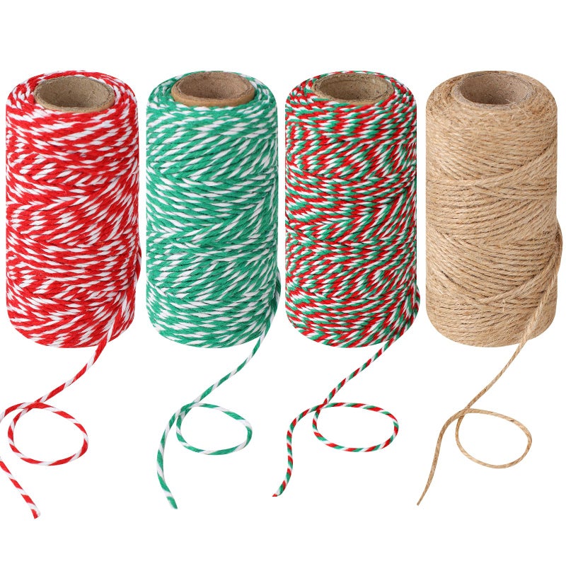 4 Rolls Natural Jute Twine Red Green White 70mRoll