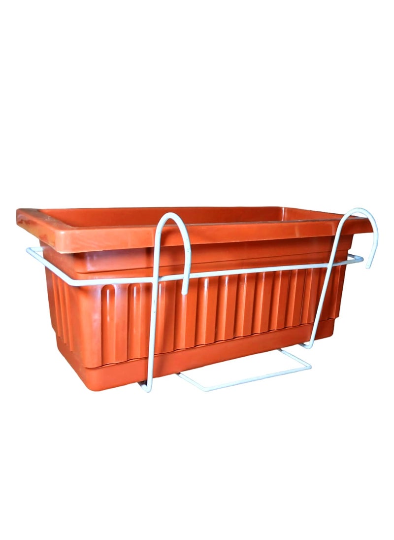Generic Khorshid Plastic Rectangular Planter - 40 x 20 - Brick Color - With White Metal Bracket For Hanging On Balcony  - Image 2