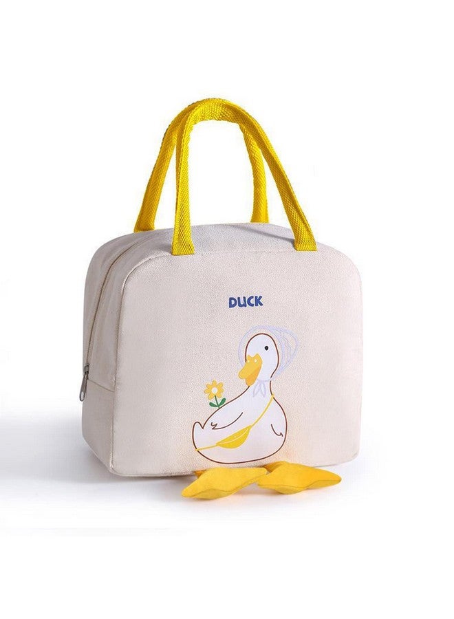 House of Quirk Insulated Reusable Lunch Bag Tote Bag for Women Printed Lunch Bag for School Picnic Office Outdoor Gym (Beige Cute Duck) (Oxford cloth+ Thermal Insulation Material) - Image 1