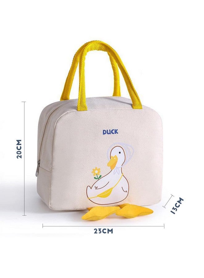 House of Quirk Insulated Reusable Lunch Bag Tote Bag for Women Printed Lunch Bag for School Picnic Office Outdoor Gym (Beige Cute Duck) (Oxford cloth+ Thermal Insulation Material) - Image 3