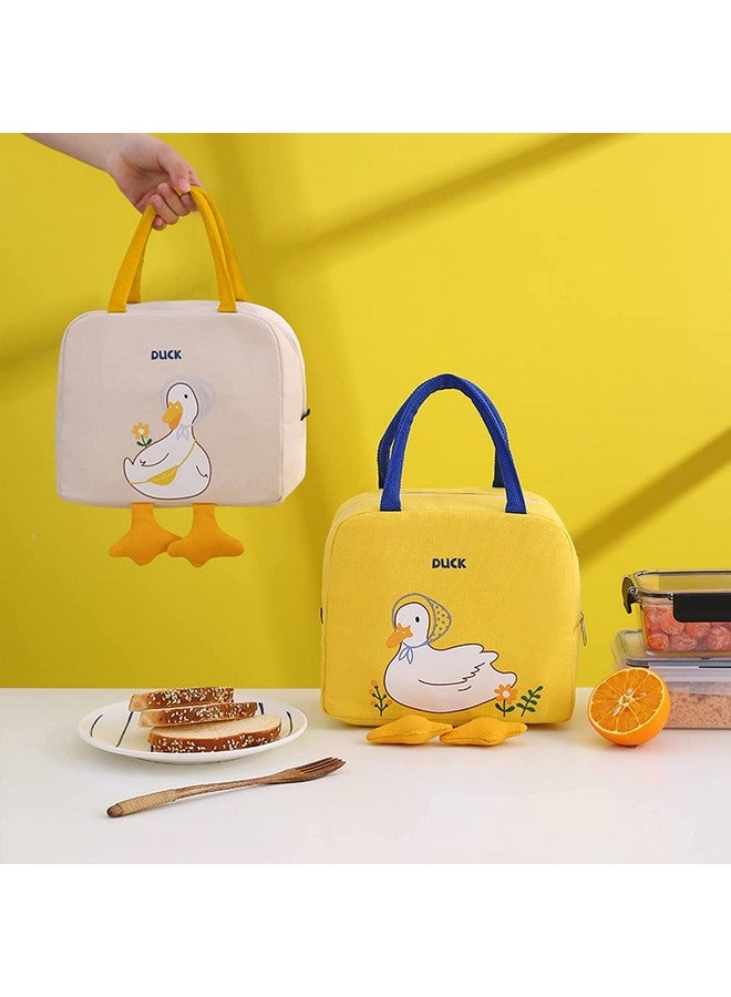 House of Quirk Insulated Reusable Lunch Bag Tote Bag for Women Printed Lunch Bag for School Picnic Office Outdoor Gym (Beige Cute Duck) (Oxford cloth+ Thermal Insulation Material) - Image 5