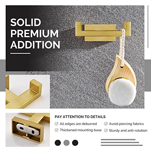 Angle Simple Towel Hook for Bathroom, SUS 304 Stainless Steel Hand Towel Holder, Double Robe Coat Hook for Wall, Brushed Gold - Image 4