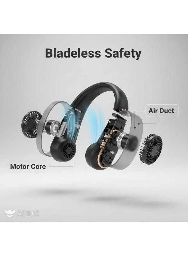 Y&D （Black）Portable Neck Fan Bladeless Wearable Personal Fan with 360°Cooling Airflow USB-C-type Rechargeable Personal Neck Fan Quiet Wearable Fan with 4 Wind Speed for Sports Outdoor Indoor - Image 2