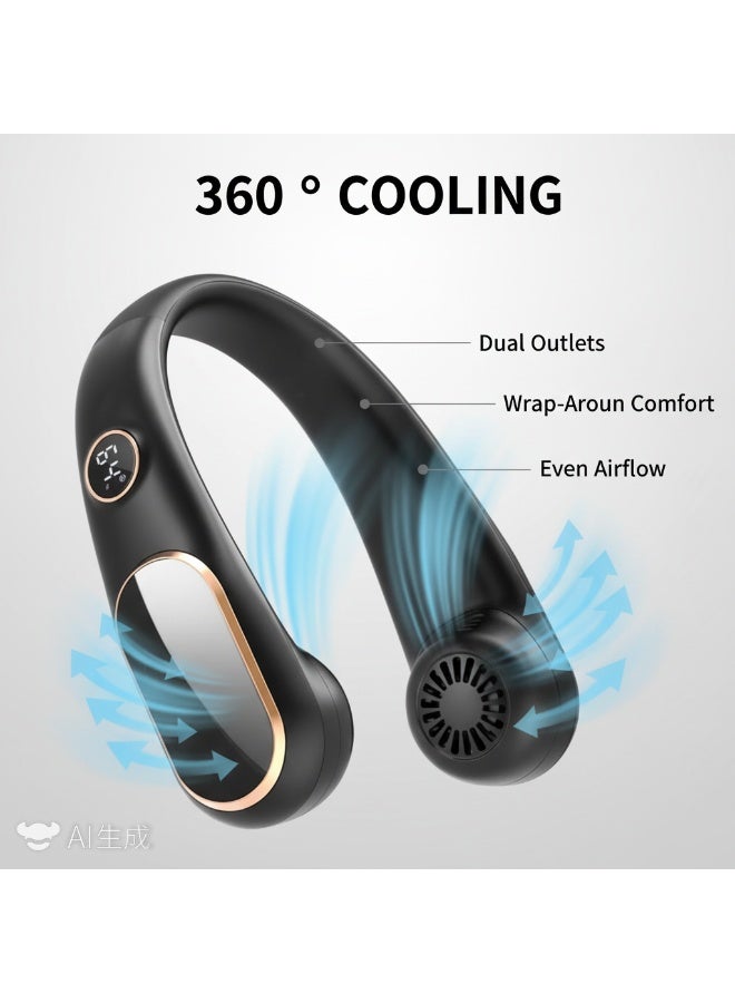 Y&D （Black）Portable Neck Fan Bladeless Wearable Personal Fan with 360°Cooling Airflow USB-C-type Rechargeable Personal Neck Fan Quiet Wearable Fan with 4 Wind Speed for Sports Outdoor Indoor - Image 3