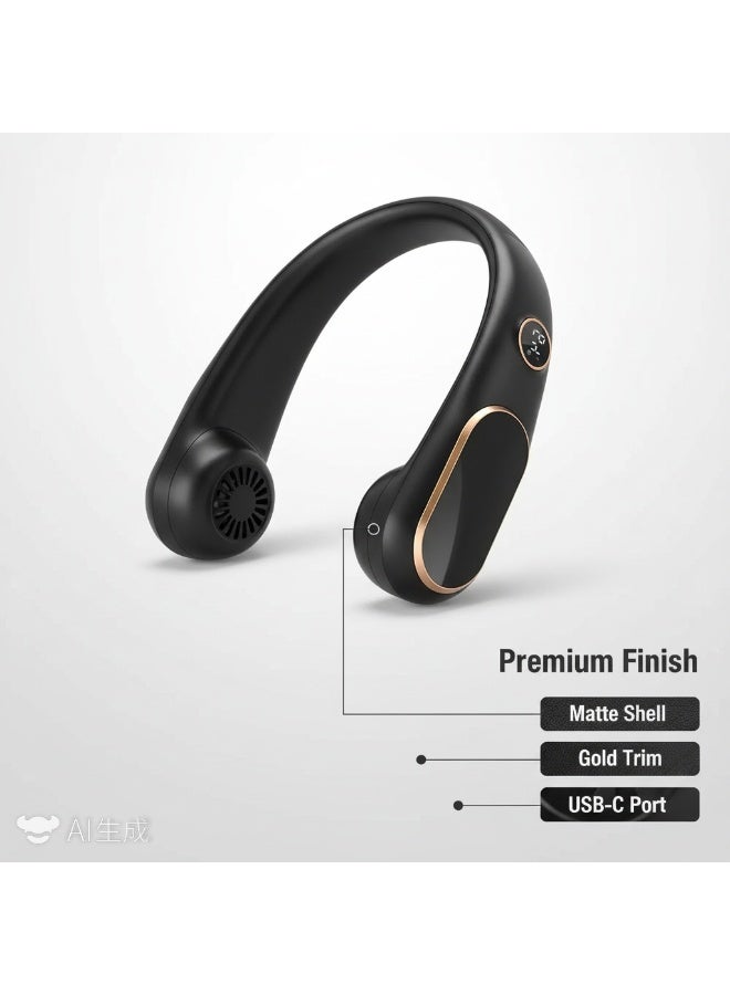 Y&D （Black）Portable Neck Fan Bladeless Wearable Personal Fan with 360°Cooling Airflow USB-C-type Rechargeable Personal Neck Fan Quiet Wearable Fan with 4 Wind Speed for Sports Outdoor Indoor - Image 4