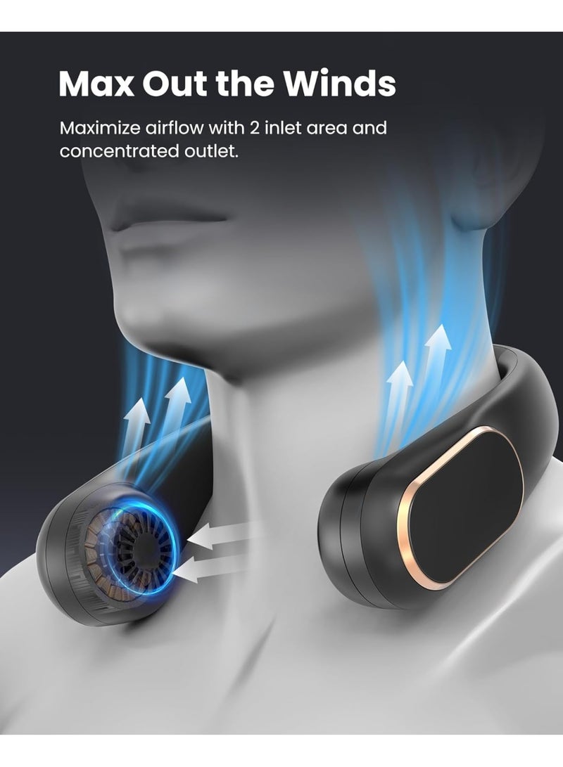 Y&D (Black) Bladeless Wearable Personal Fan, Bendable Hands-Free Portable Neck Fan with 360°Cooling Airflow, USB-C Rechargeable Quiet Neck Fan with 4 Wind Speeds for Sports Outdoor Indoor - Image 5
