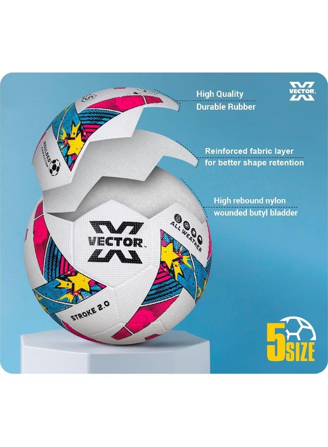 Vector X Stroke 2.0 Machine Stitched Football 32 Panel Durable Soccer Practice Match Ball Size 5 | White Pink - Image 2