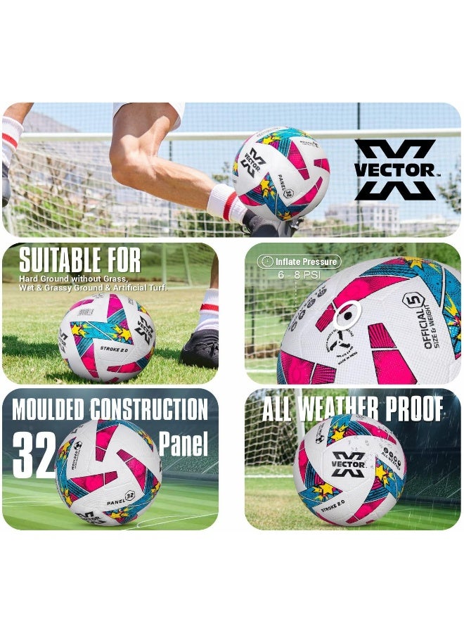 Vector X Stroke 2.0 Machine Stitched Football 32 Panel Durable Soccer Practice Match Ball Size 5 | White Pink - Image 4
