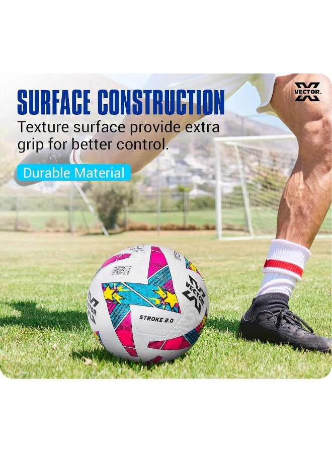 Vector X Stroke 2.0 Machine Stitched Football 32 Panel Durable Soccer Practice Match Ball Size 5 | White Pink - Image 3
