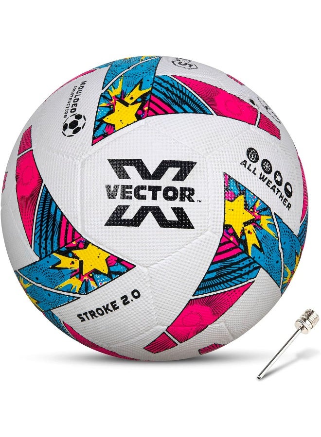 Vector X Stroke 2.0 Machine Stitched Football 32 Panel Durable Soccer Practice Match Ball Size 5 | White Pink - Image 1