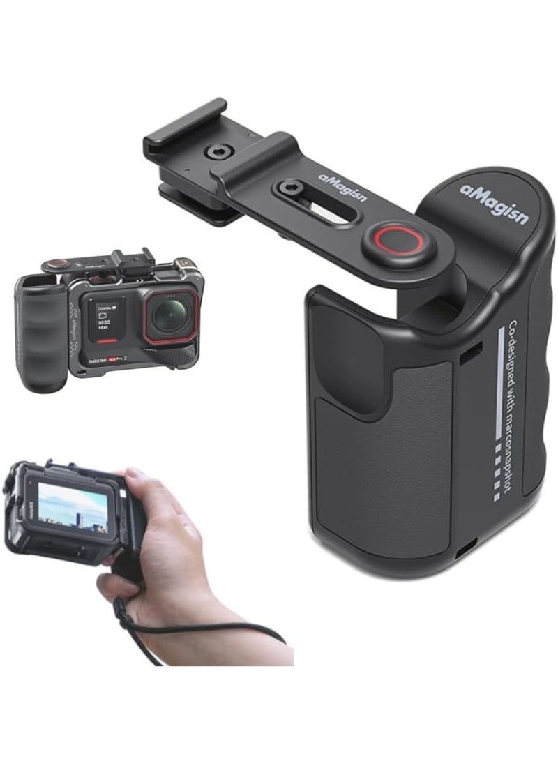 SYOSI Camera Grip Holder with Shutter Button For Insta360 Ace Pro2/Ace Pro,Extension Bracket Compatible Action 5 Pro/4 and Hero 13 12 11 10 9,Stabilizing Handheld Mount for Vlogging & Action Filming(Black) - Image 1