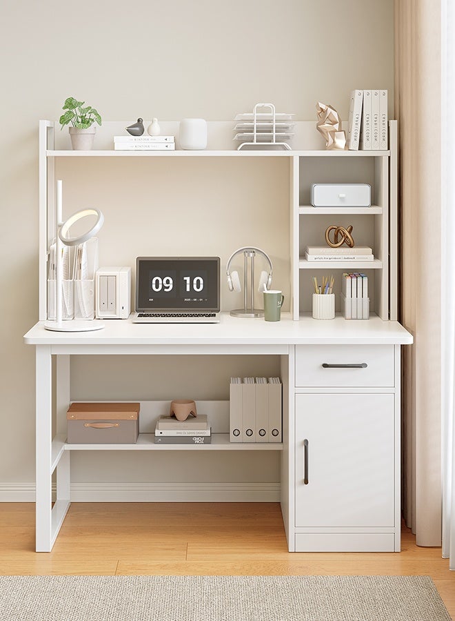 JCB CHIC Study Desk with Stand Writing Desk，Multifunction Solid Wood Desk with Integrated Bookshelf,Computer Table with Drawers and Storage Shelves for Home Office or Study Room 100x48x136 cm - Image 1