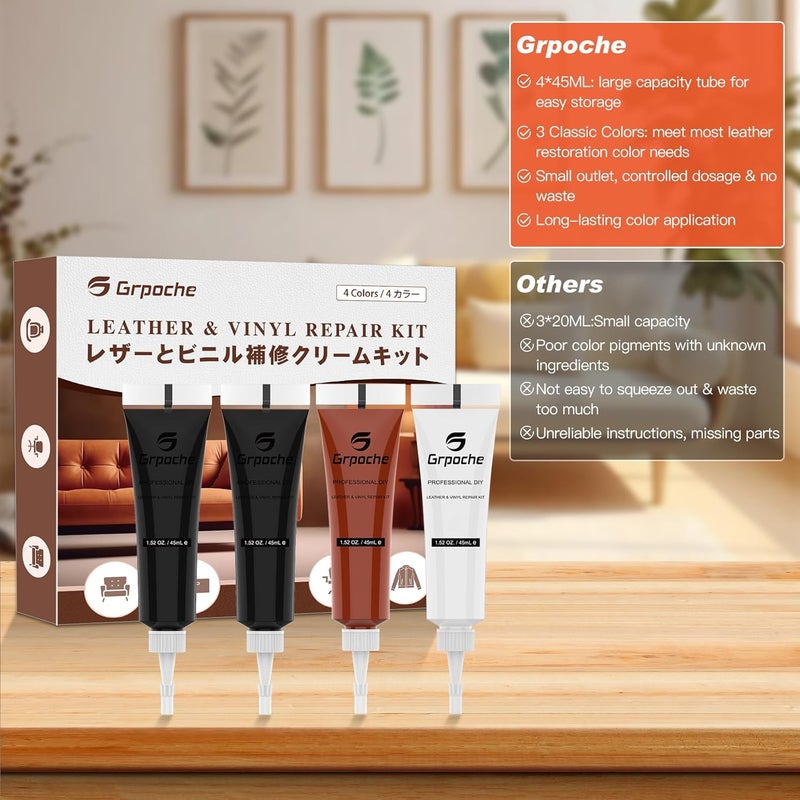 Grpoche Leather Repair Kit for Furniture, Couch, Vinyl and Leather Repair Kit for Car Interiors,Car Seat,Purse,Sofa and Jacket, Restores Faux,Artificial,Genuine Pleather & Any Material,for Scratch,Tears,Holes - Image 4