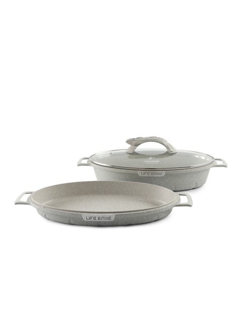 Double Fish Frying Pan With lid, Multi Layer Non-Stick Granite Coating , 100% PFOA FREE, Oven Safe