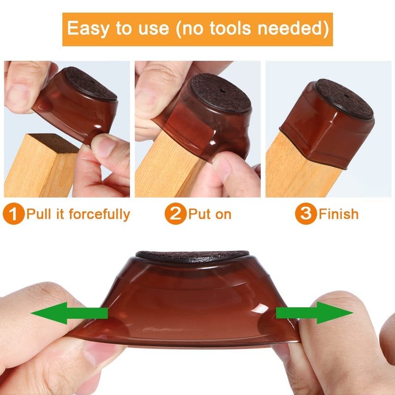 OASMU 32 Pcs Silicone Chair Leg Floor Protectors For Hardwood Floors  Brown Felt Bottom Chair Leg Covers  Free Moving Table Leg Covers  Stool Leg Protectors Caps - Image 4