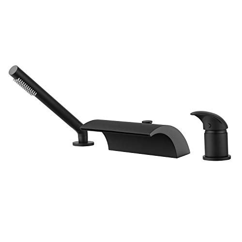 sumerain Black Roman Tub Faucet with Hand Shower High Flow Waterfall Spout with Diverter - Image 1