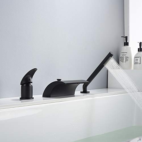 sumerain Black Roman Tub Faucet with Hand Shower High Flow Waterfall Spout with Diverter - Image 5
