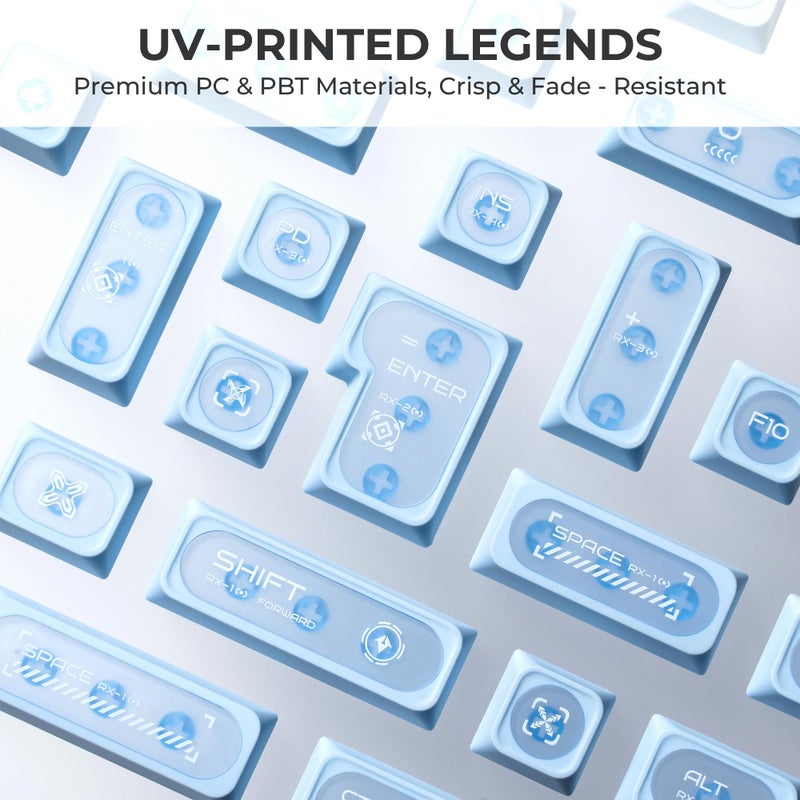 OHY XVX Blue Shine Through Keycaps for Mechanical Keyboards - 136 Keys Blue Translucent Cat Eye Design,Cherry MAX Profile, PC+PBT Frosted RGB Keycaps - Image 5
