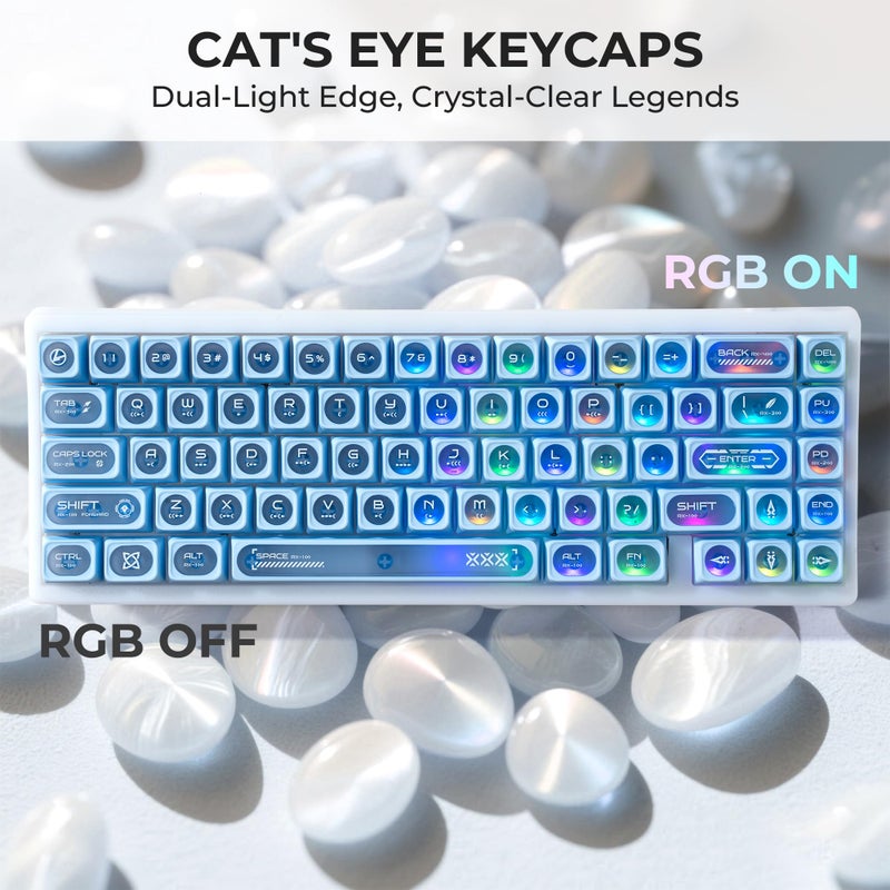 OHY XVX Blue Shine Through Keycaps for Mechanical Keyboards - 136 Keys Blue Translucent Cat Eye Design,Cherry MAX Profile, PC+PBT Frosted RGB Keycaps - Image 4