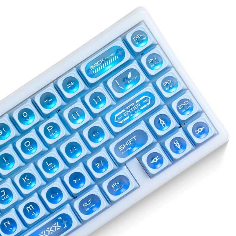 OHY XVX Blue Shine Through Keycaps for Mechanical Keyboards - 136 Keys Blue Translucent Cat Eye Design,Cherry MAX Profile, PC+PBT Frosted RGB Keycaps - Image 1