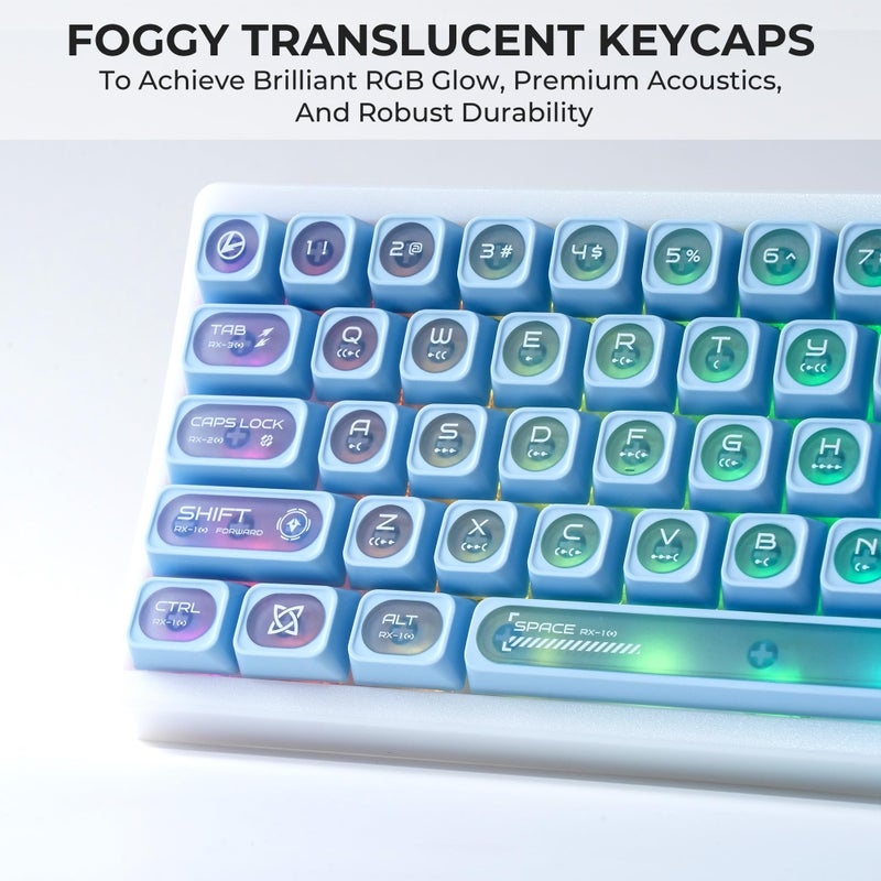 OHY XVX Blue Shine Through Keycaps for Mechanical Keyboards - 136 Keys Blue Translucent Cat Eye Design,Cherry MAX Profile, PC+PBT Frosted RGB Keycaps - Image 2