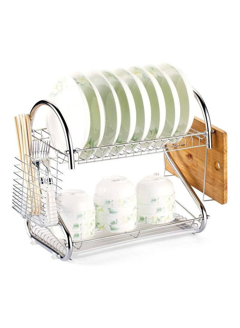 DubaiGallery 2-Tier Deluxe Stainless Steel Dish Drainers Dish Drying Rack Basket Rack Drainer for Dishes Bowls Cups Kitchen Organizer  - Image 1