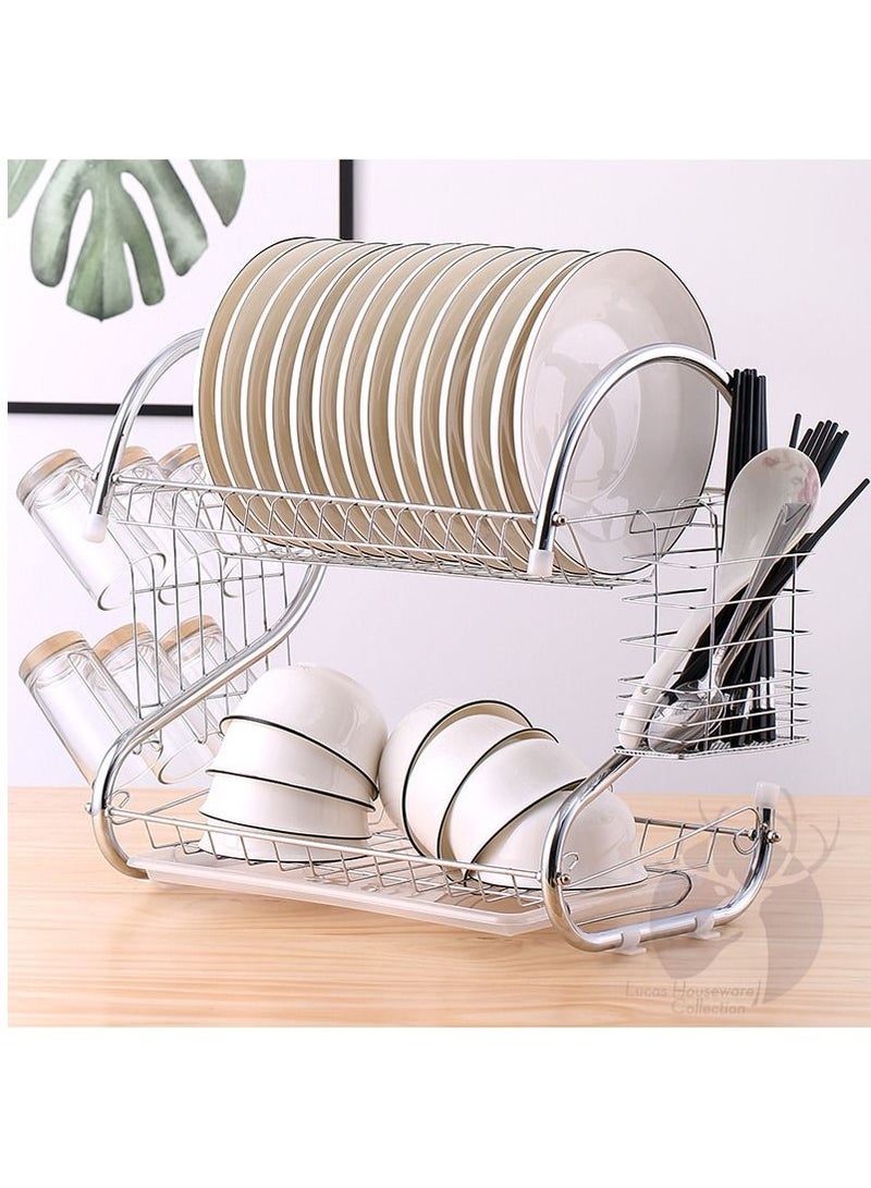 DubaiGallery 2-Tier Deluxe Stainless Steel Dish Drainers Dish Drying Rack Basket Rack Drainer for Dishes Bowls Cups Kitchen Organizer  - Image 3