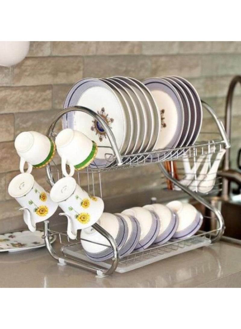 DubaiGallery 2-Tier Deluxe Stainless Steel Dish Drainers Dish Drying Rack Basket Rack Drainer for Dishes Bowls Cups Kitchen Organizer  - Image 2