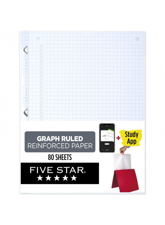 Five Star Loose Leaf Paper + Study App, Notebook Paper, Graph Ruled Paper, 8-1/2" x 11", 80 Sheets, Reinforced Filler Paper, Fights Ink Bleed (170122) - Image 1
