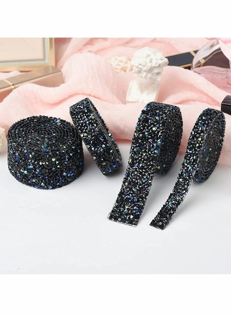 Excefore Crystal Rhinestone Ribbon, Self-Adhesive Crystal Rhinestone Ribbon for Crafts, Bling Ribbons Roll Banding Belt Wrap for Wedding Cakes Birthday Crafts Decorations (4 Rolls in 4 Sizes, 1 Yards, Black) - Image 5