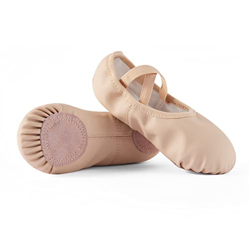 DyingSwan Toddler Ballet Shoes for Girls, Soft Leather Ballet Slippers, No-Tie Ballet Shoes Dance Shoes for Girls (Toddler/Little/Big Kid/Women) Beige - Image 1