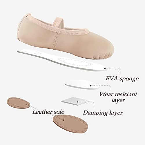 DyingSwan Toddler Ballet Shoes for Girls, Soft Leather Ballet Slippers, No-Tie Ballet Shoes Dance Shoes for Girls (Toddler/Little/Big Kid/Women) Beige - Image 5