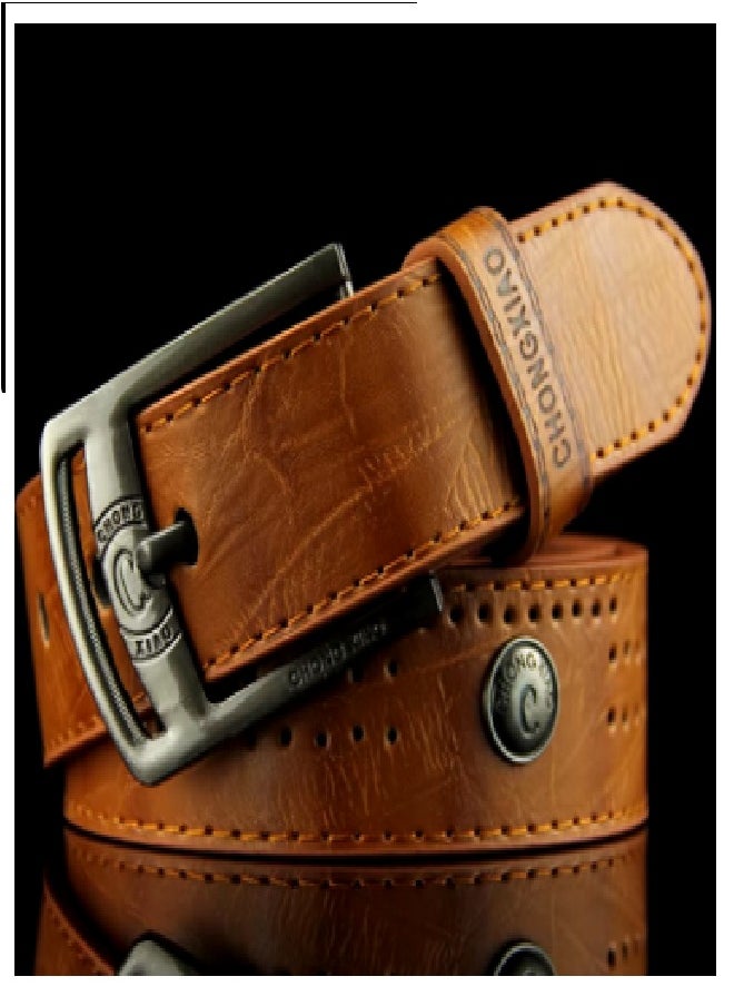 An elegant men's belt made of 100% genuine leather, durable and of high quality, with a buckle made of high-quality metal that is resistant to rust and cracks and does not change color.