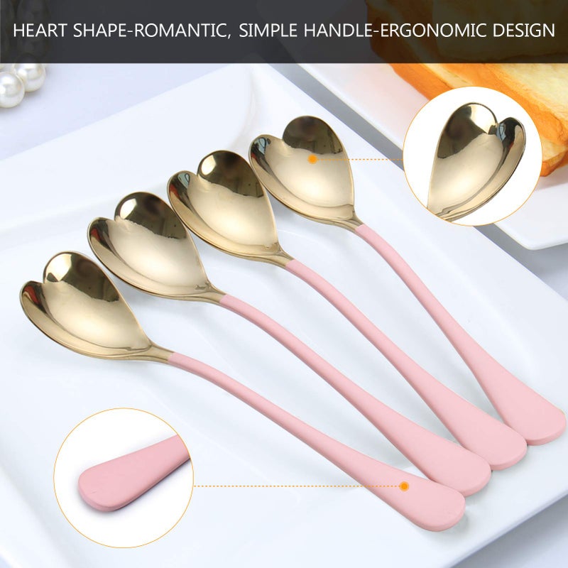 HISSF 4 Pieces Dessert Spoons, 6.7 inches,Pink Heart Shaped, 18/10 Stainless Steel Ice Cream Spoons - Image 3