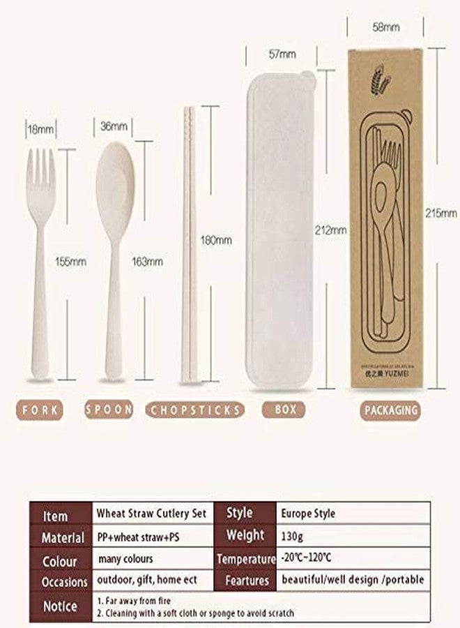 Efillooc Wheat Straw Tableware Set of Fork Spoon Chopsticks with Box Multicolor - Image 5