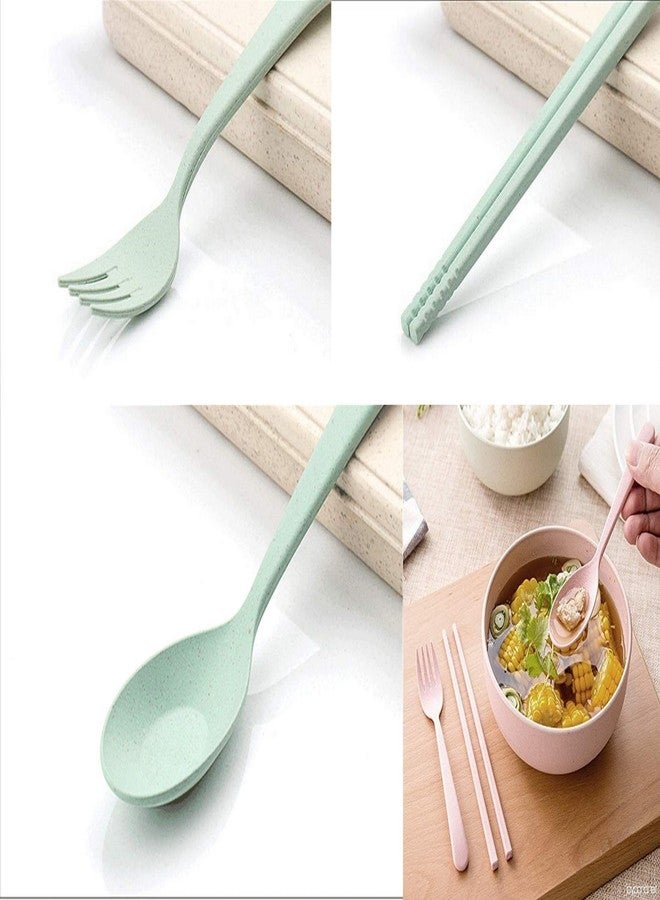 Efillooc Wheat Straw Tableware Set of Fork Spoon Chopsticks with Box Multicolor - Image 3