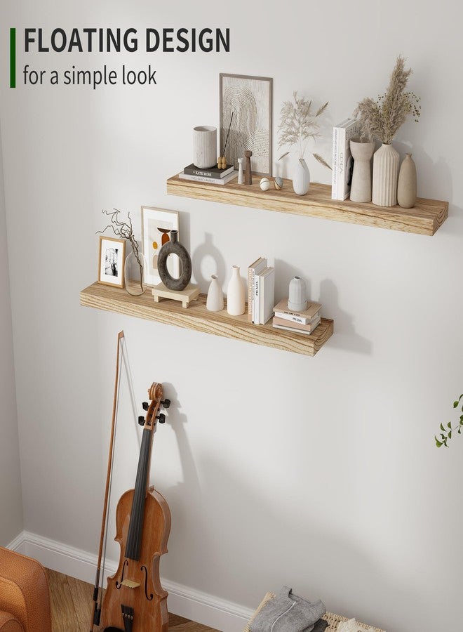 Marsmiles Wood Floating Shelves for Wall Set of 2, 36 Inch Wide Rustic Wooden Floating Shelves, Invisible Wall Mounted Display for Living Room Bedroom Kitchen Bathroom Office, Carbonized Black - Image 2