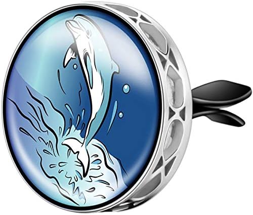 mEssentials Wild Essentials Dolphin Essential Oil Car Vent Diffuser, Stainless Steel Locket Pendant With 8 Color Refill Pads, Customizable Air Freshener for Aromatherapy 