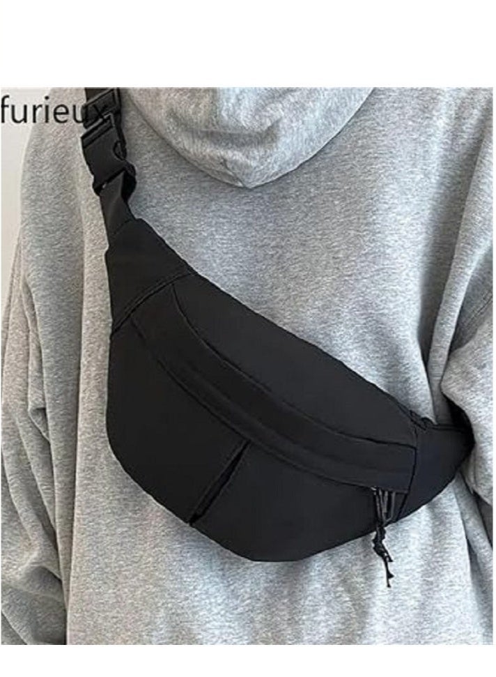 حقيبة خصر عملية بجيبين بسحّاب – تصميم أنيق بلون أسود مع حزام قابل للتعديل  - Image 1
