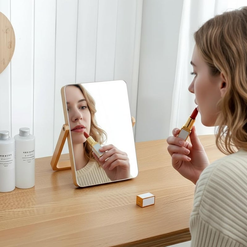 ZOROSY Desk Makeup Mirrors with Wood - Rectangle Wall-Mounted Mirrors Table Mirrors for Living Room Bedroom Birthday Gifts (10.5" L x 7.8" W) - Image 5