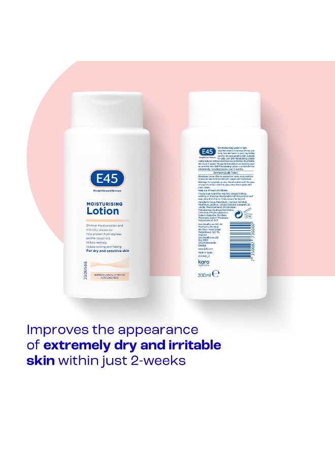 E45 Moisturising Lotion 200 ml – Body Lotion – Daily Moisturiser for Long-Lasting Hydration for Dry Skin and Sensitive Skin – Protect from Dryness, Reduce Redness and Flaking - Image 2