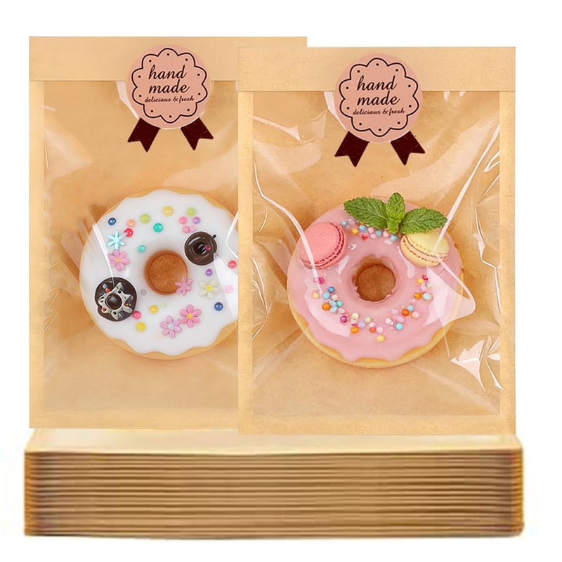 Amsthow 120 Pack Paper Cookie Bags with Window 5 x 7 Inch Paper Treat Bags Snacks Baked Goods Packaging Individual Single Cookie Wrappers Sleeves - Image 1