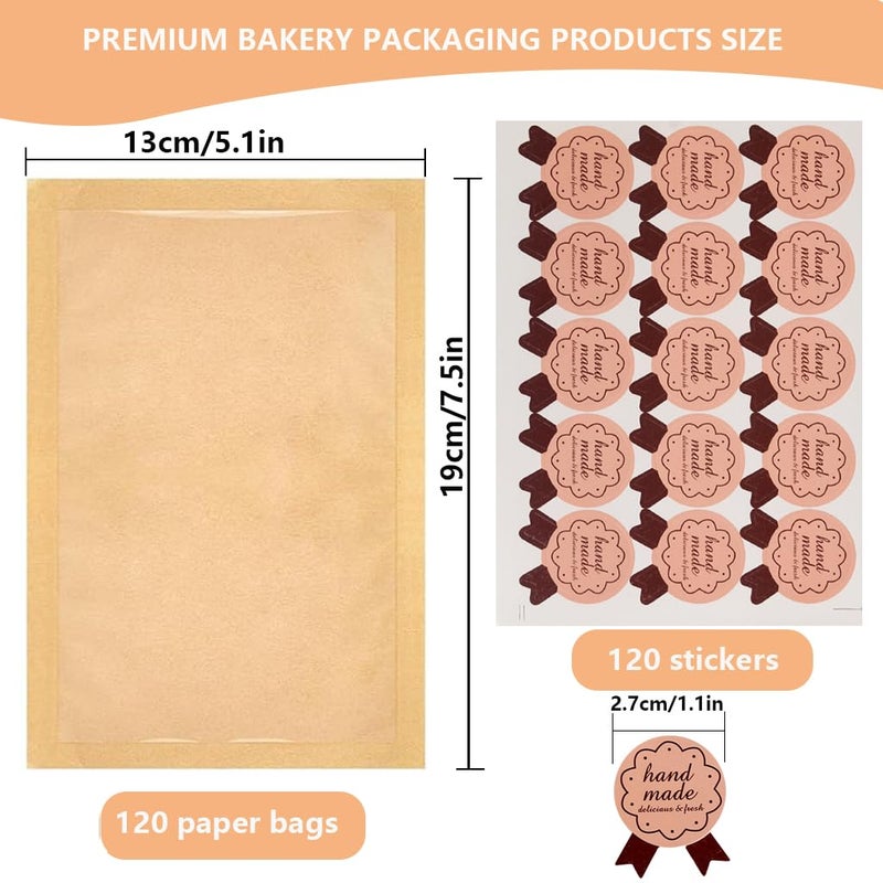 Amsthow 120 Pack Paper Cookie Bags with Window 5 x 7 Inch Paper Treat Bags Snacks Baked Goods Packaging Individual Single Cookie Wrappers Sleeves - Image 2