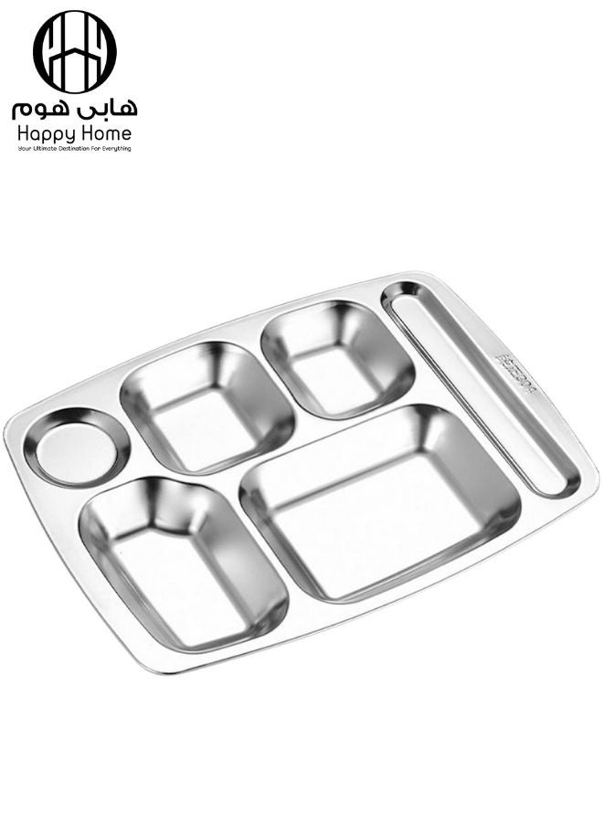 هابي هوم 2قطعه من صينية تقديم ستانلس ستيل مقسمة 6 أقسام لتقديم الطعام – طبق أكل صحي من الستانلس المقاوم للصدأ تقيل – صحن تقديم مقسم للمطابخ المصرية، وجبات الأطفال، اللانش بوكس، الدايت والرجيم – مناسب للبيت، المدارس، الحضانات، المطاعم والكافيهات - Image 2
