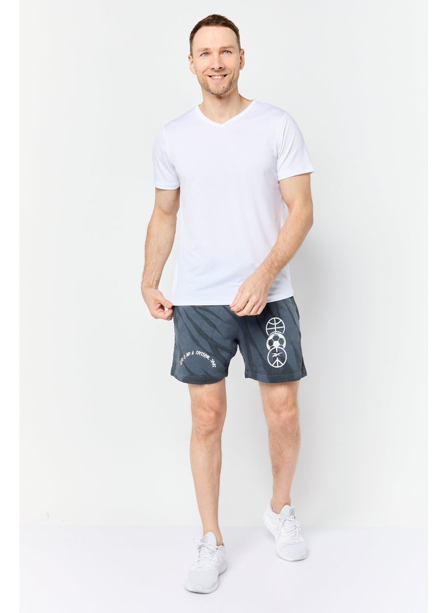 Reebok Men Sportswear Fit Graphic Print 5 Inch Inseam Outdoor Short, Dark Grey  - Image 3