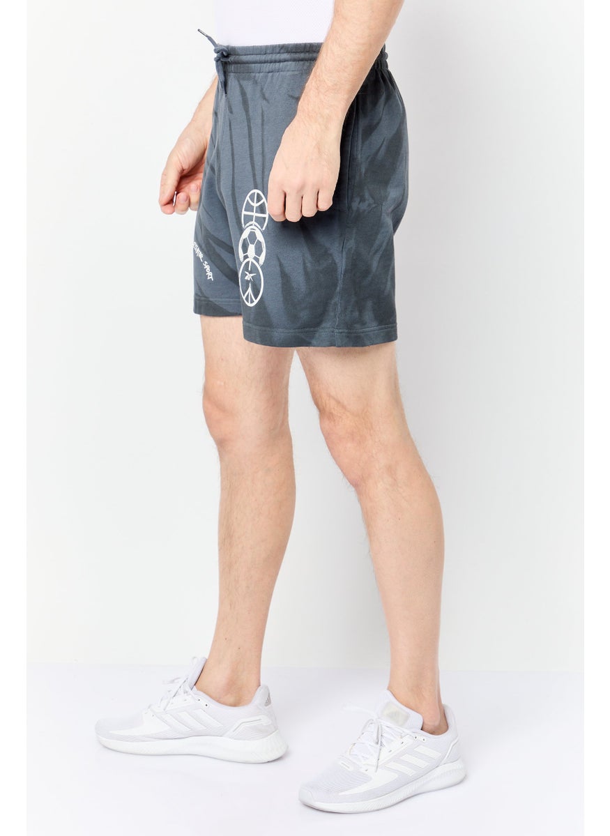 Reebok Men Sportswear Fit Graphic Print 5 Inch Inseam Outdoor Short, Dark Grey  - Image 2