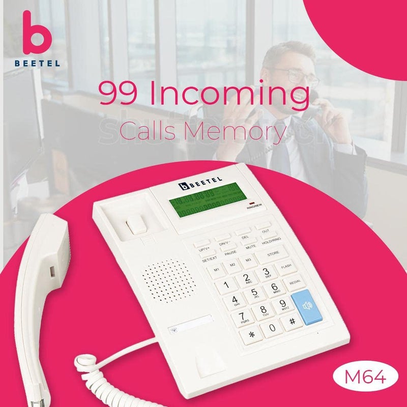 Beetel هاتف أرضي سلكي M64N مع شاشة LCD و 16 رقم، هاتف مكبر صوت قابل للتعديل في اتجاهين، ذاكرة 99 مكالمة واردة و 18 مكالمة صادرة، 3 ذاكرة لمسة واحدة، معتمد من TEC (M64N) (رمادي دافئ) - Image 4